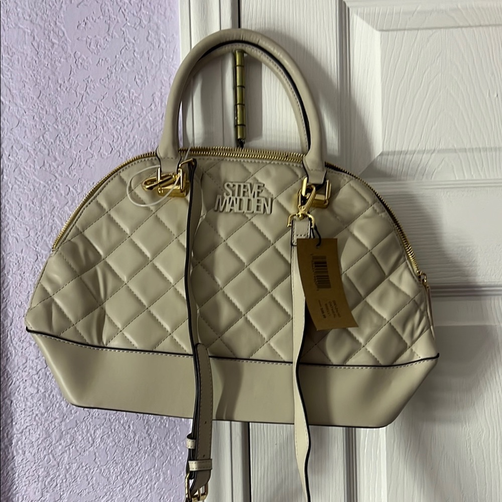 Steve Madden Beige Quilted Satchel